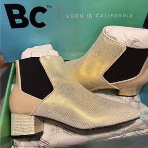 BC Women's Shimmering Gold and Black Ankle Booties
